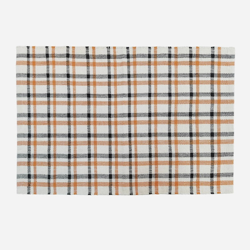 Black + Orange Windowpane Layering Rug | The Doormat Company