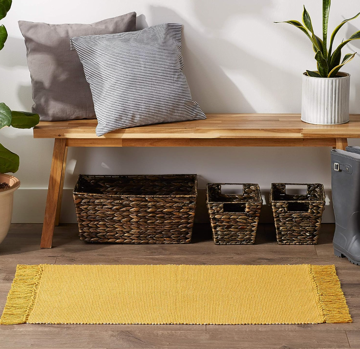 Solid Yellow With Tassels Layering Rug