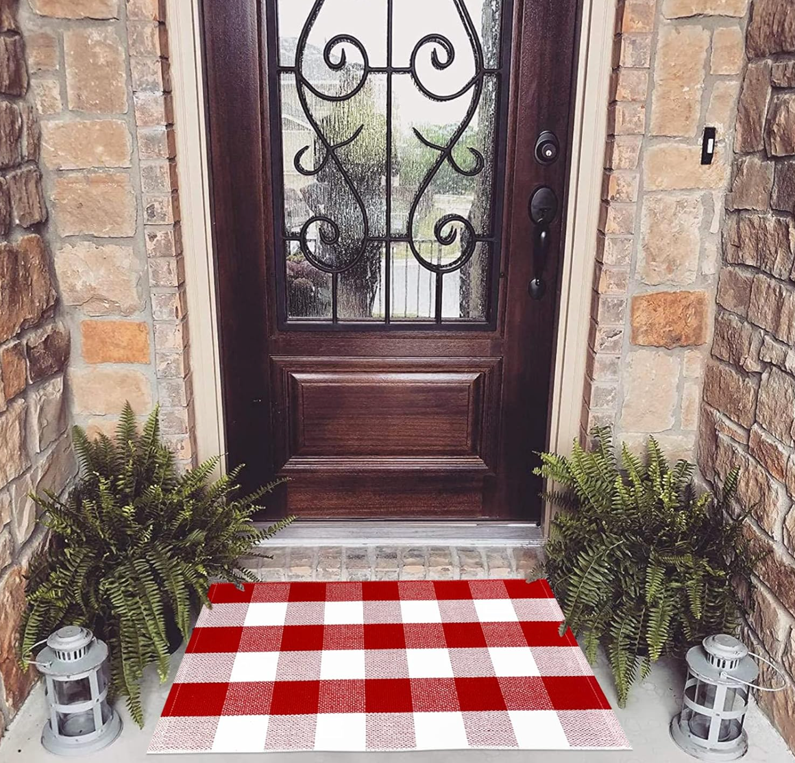 Buffalo Plaid Rug, Outdoor Rug Front Door Decorative Mat, Hand