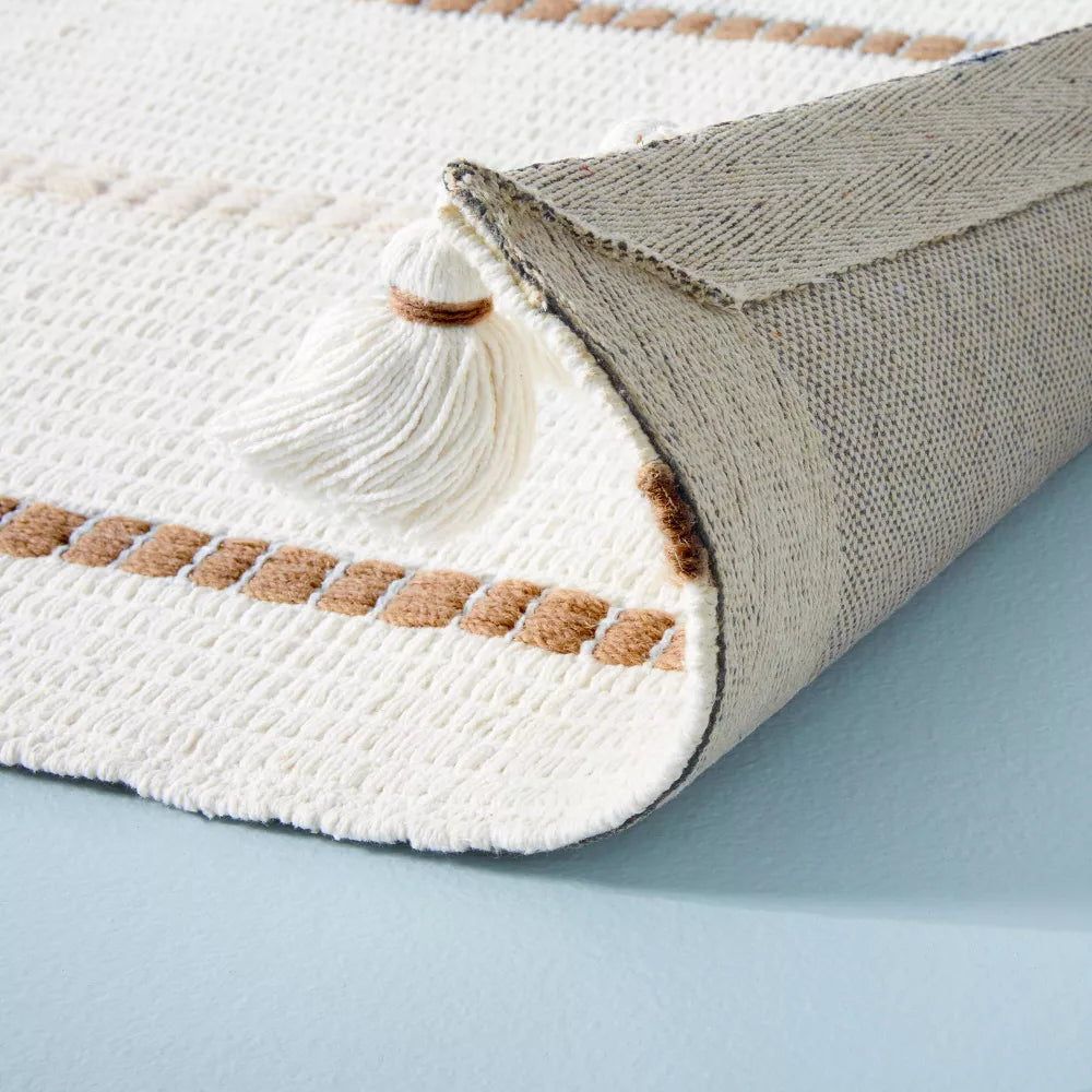 Cream + Brown Tassel Layering Rug