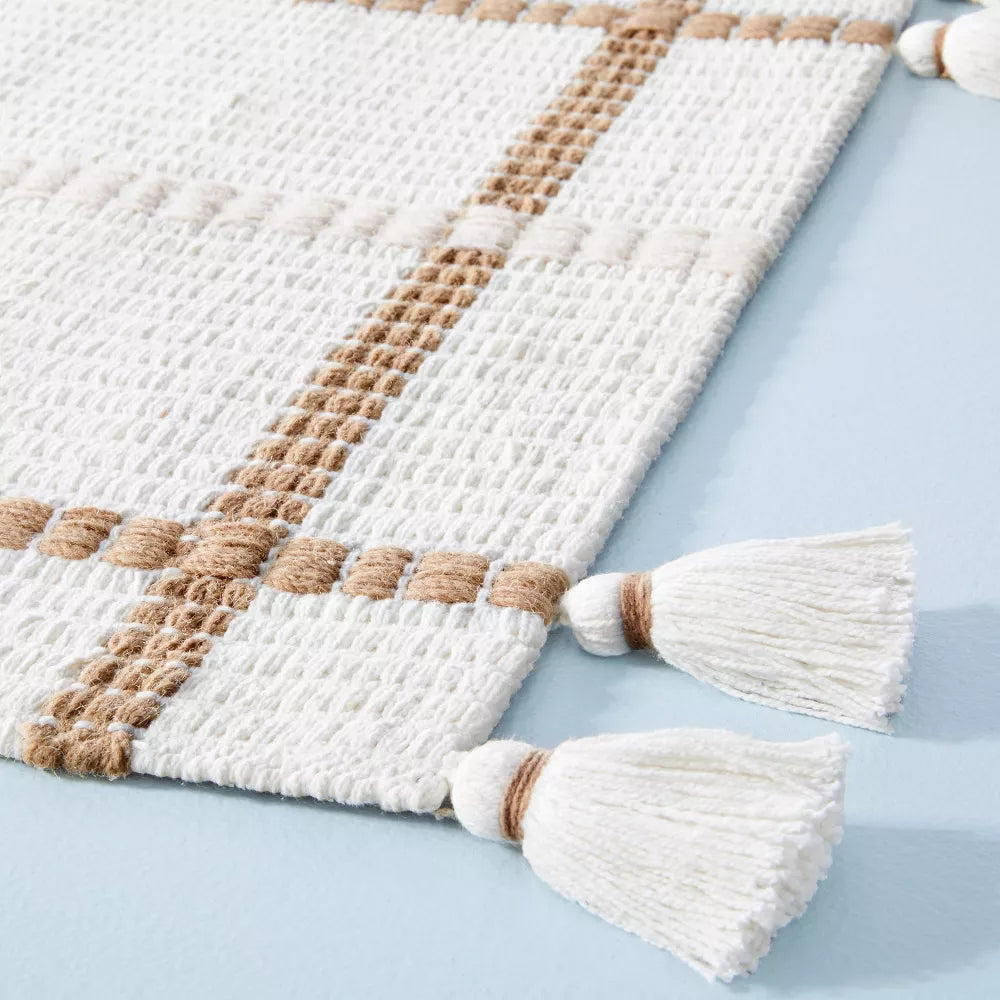 Cream + Brown Tassel Layering Rug
