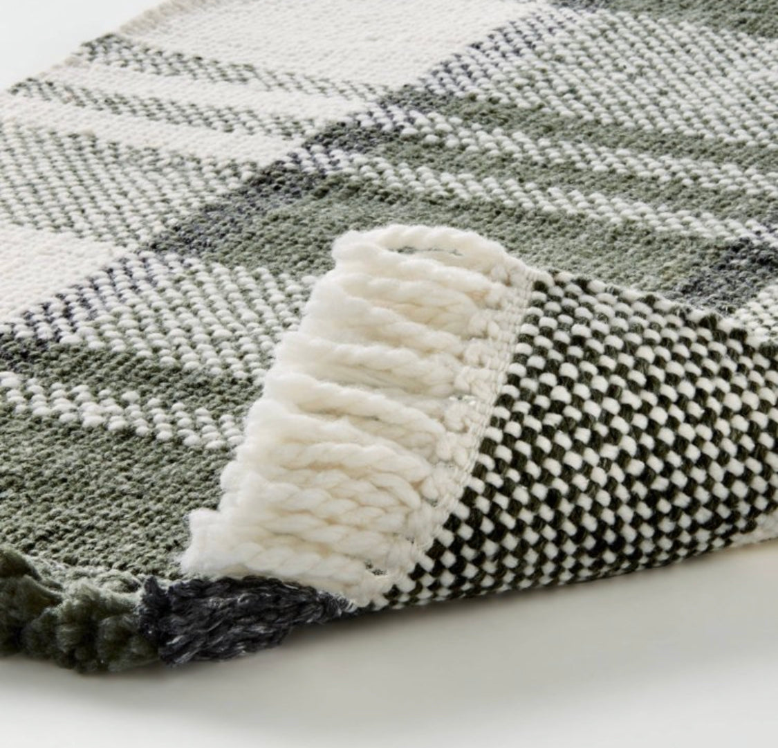 Green + Ivory Fringe Layering Rug