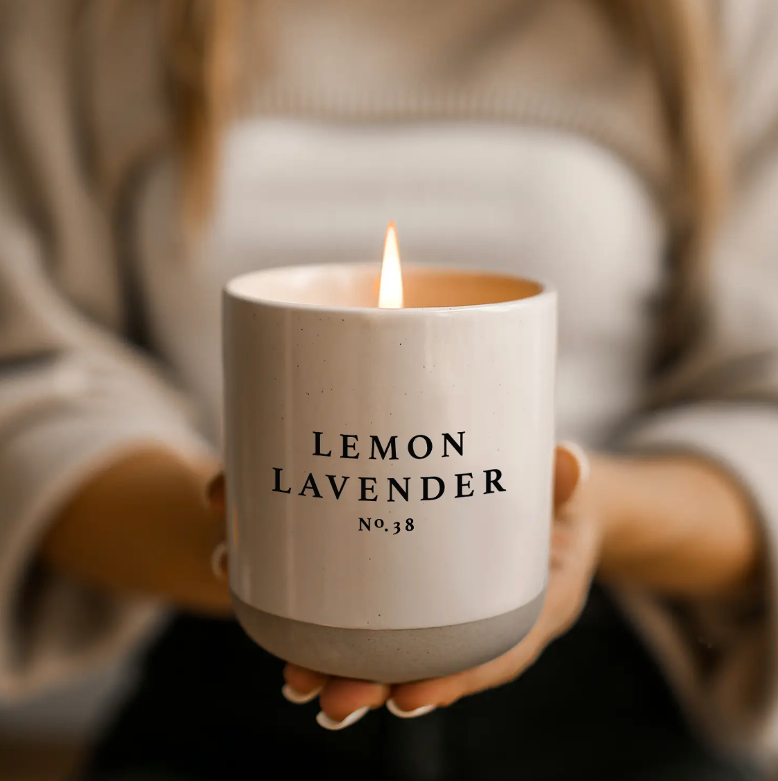 Lemon Lavender Soy Candle - Cream Stoneware Jar