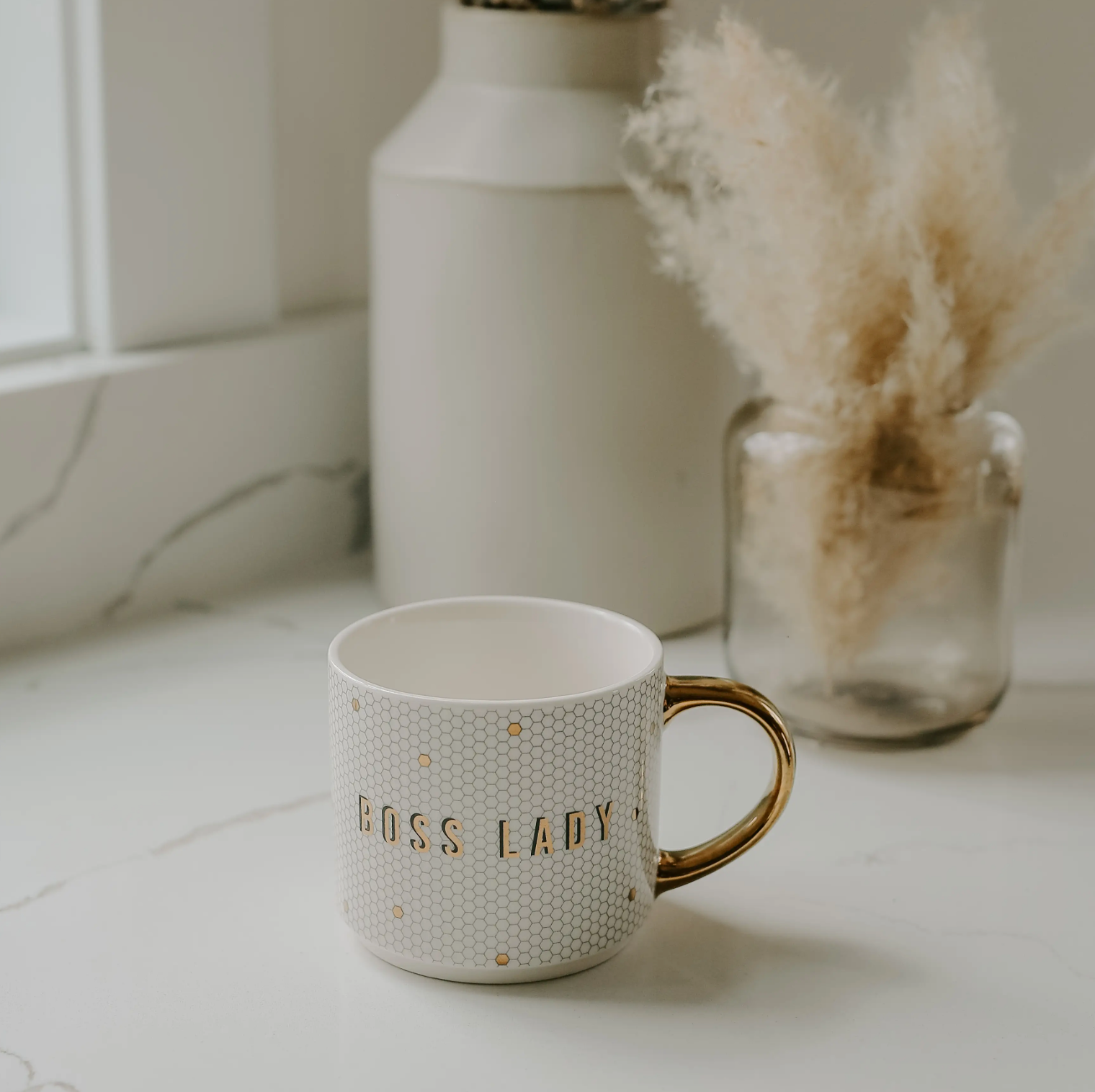 Boss Lady - Gold, White Honeycomb Tile Coffee Mug