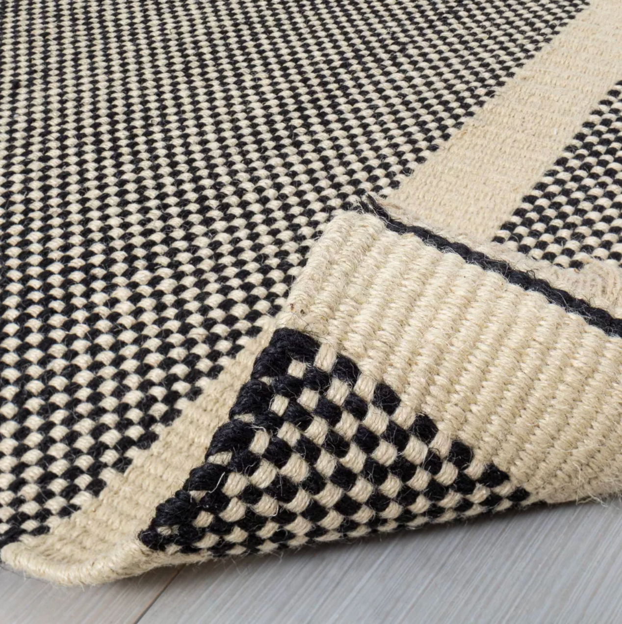 Black + Cream Jute Layering Rug